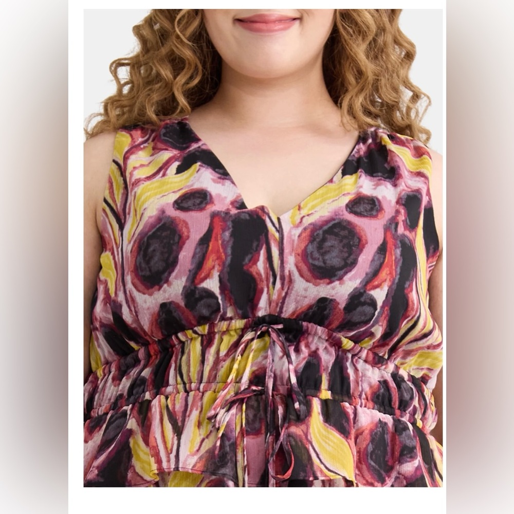 Vibrant Abstract Sleeveless Women’s Plus Size Peplum Midi Dress - Picture 2 of 4
